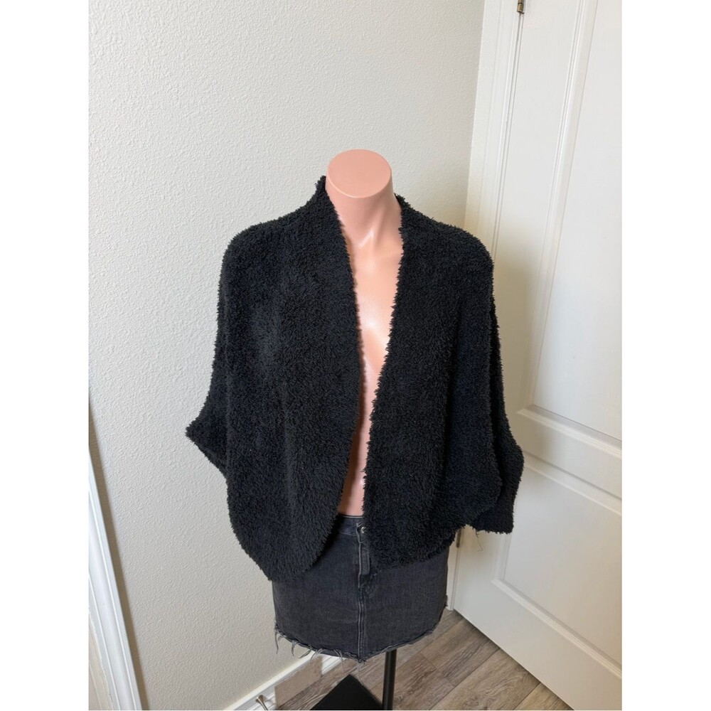 Barefoot Dreams Black Plush Open-Front Cardigan Sz S/M